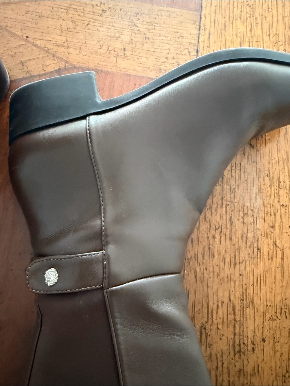 Anne Klein Brown Leather Mid-Calf Rain Boots with Accent Button